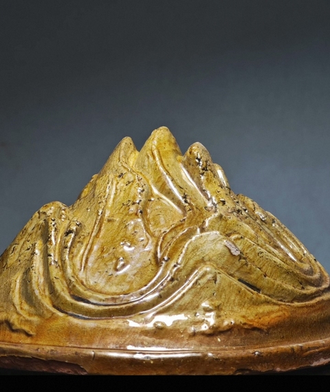 古玩陶瓷紅陶綠釉三足奩真品鑒賞圖