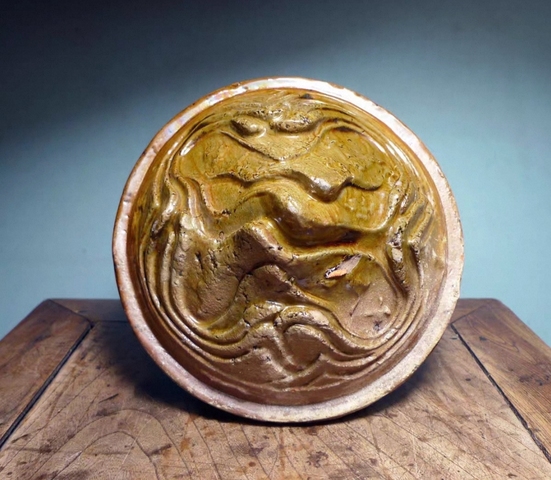 古玩陶瓷紅陶綠釉三足奩真品鑒賞圖