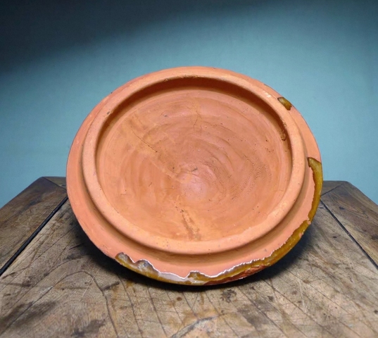 古玩陶瓷紅陶綠釉三足奩真品鑒賞圖