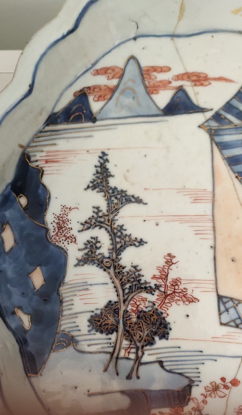 古玩陶瓷康熙青花加彩茶盤真品鑒賞圖