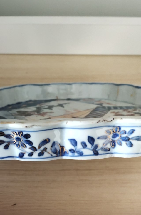 古玩陶瓷康熙青花加彩茶盤真品鑒賞圖