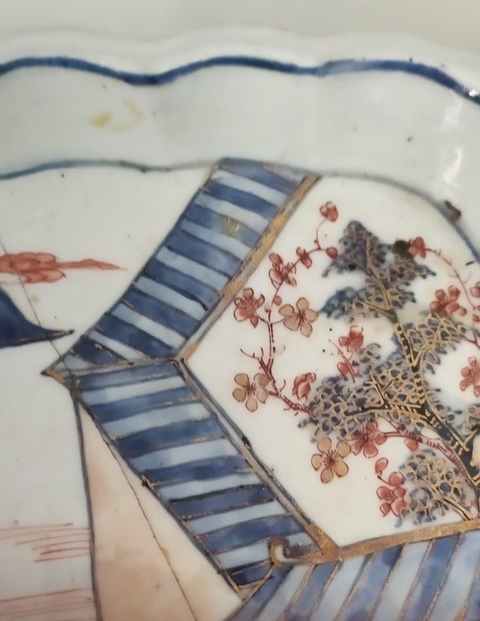 古玩陶瓷康熙青花加彩茶盤真品鑒賞圖