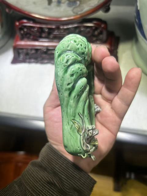 古玩陶瓷福壽素三彩洗真品鑒賞圖