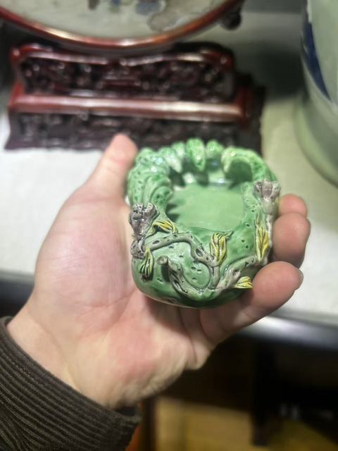 古玩陶瓷福壽素三彩洗真品鑒賞圖