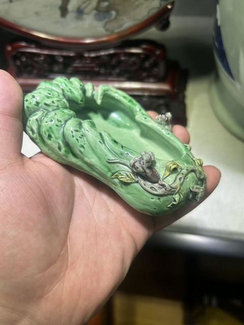 古玩陶瓷福壽素三彩洗真品鑒賞圖