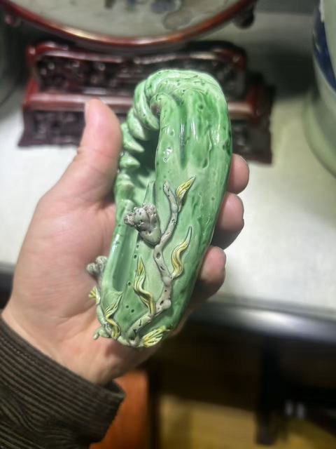 古玩陶瓷福壽素三彩洗真品鑒賞圖