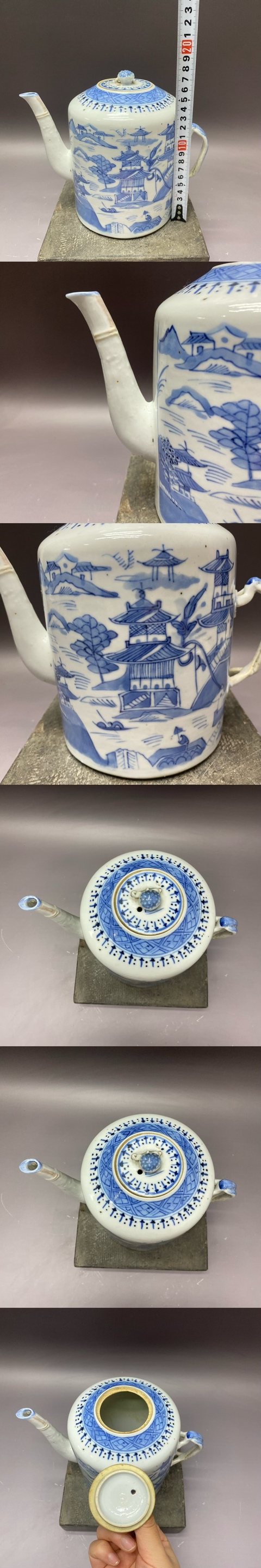 古玩陶瓷清乾隆·青花山水亭臺樓閣執壺拍賣，當前價格2460元