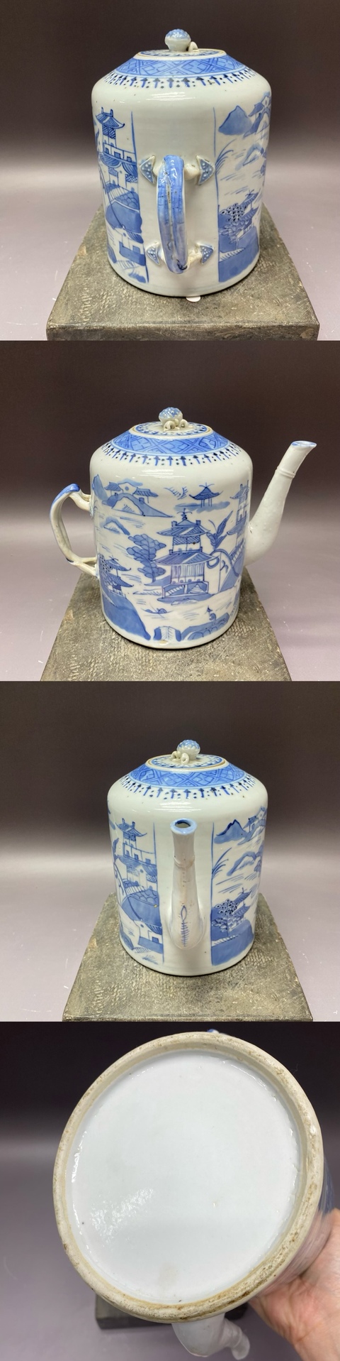 古玩陶瓷清乾隆·青花山水亭臺樓閣執壺拍賣，當前價格2460元