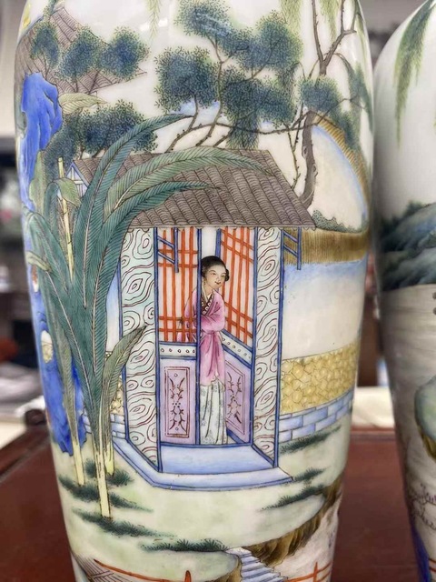古玩陶瓷琺瑯彩人物故事詩文瓶一對真品鑒賞圖