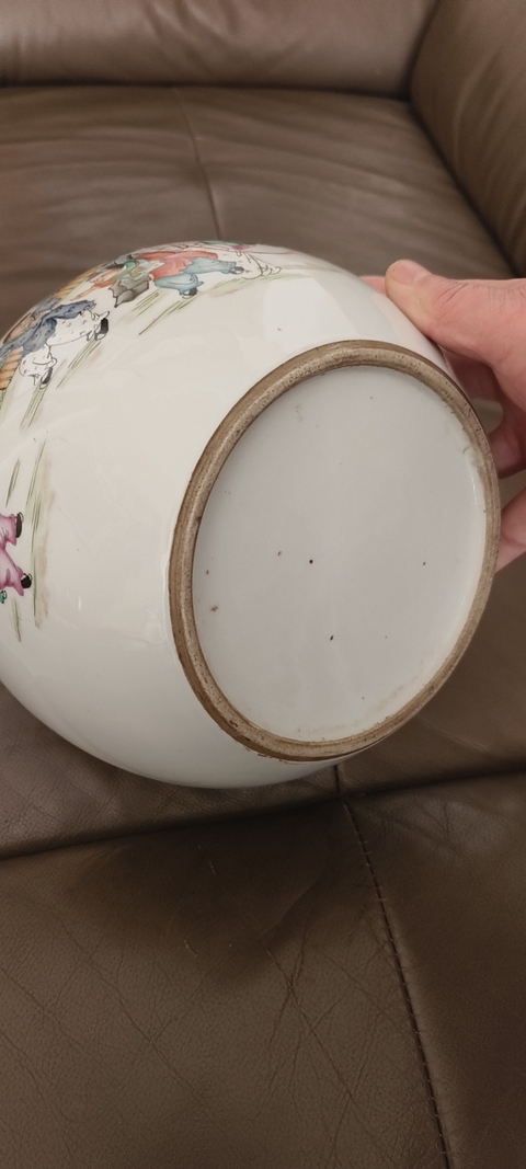 古玩陶瓷三娘教子圖西瓜罐真品鑒賞圖