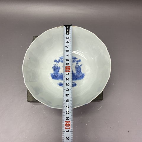 古玩陶瓷三星高照圖青花花口碗真品鑒賞圖