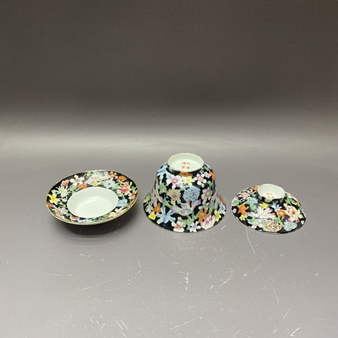 古玩陶瓷晚清民國·百花不落地粉彩三才蓋杯拍賣，當前價格1860元