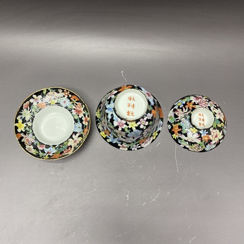 古玩陶瓷晚清民國·百花不落地粉彩三才蓋杯拍賣，當前價格1860元