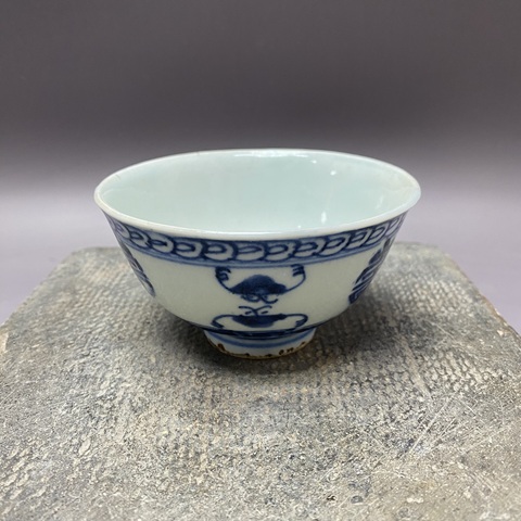 古玩陶瓷福壽紋青花杯真品鑒賞圖