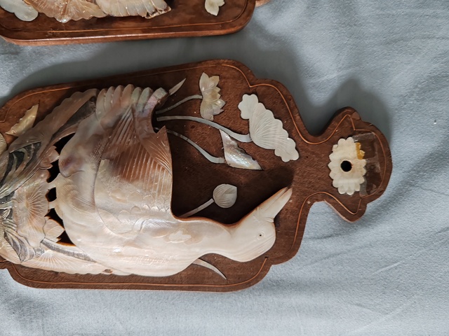 古玩雜項嵌螺鈿貝雕荷雁璧瓶真品鑒賞圖