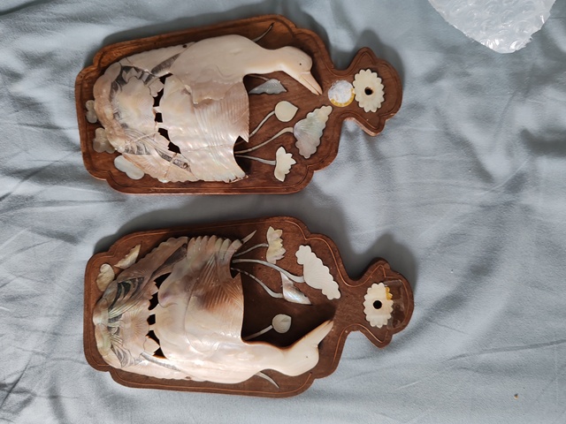 古玩雜項嵌螺鈿貝雕荷雁璧瓶真品鑒賞圖