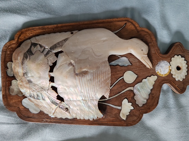 古玩雜項嵌螺鈿貝雕荷雁璧瓶真品鑒賞圖