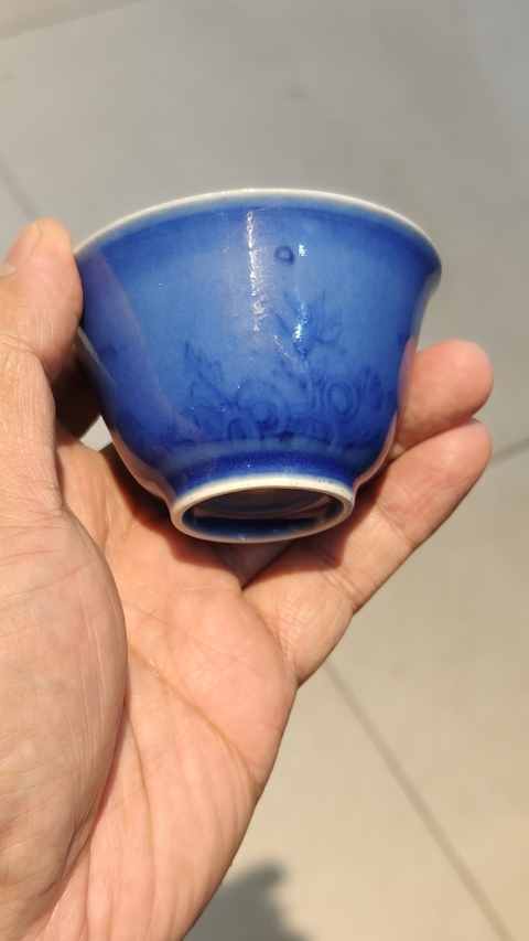 古玩陶瓷藍上藍青花山水紋杯拍賣，當前價格1500元