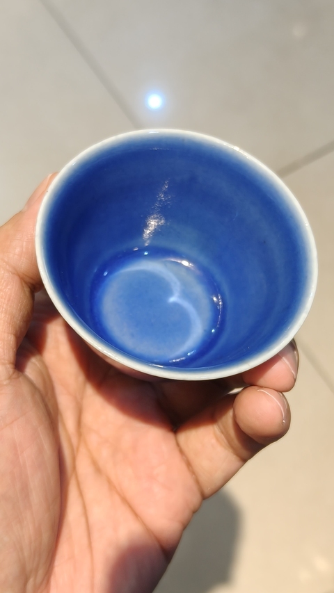 古玩陶瓷藍上藍青花山水紋杯拍賣，當前價格1500元