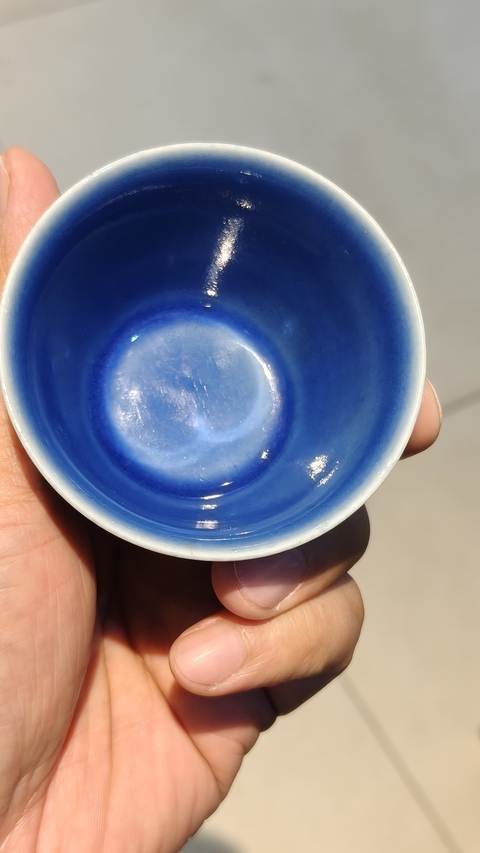 古玩陶瓷藍上藍青花山水紋杯拍賣，當前價格1500元