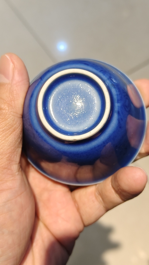 古玩陶瓷藍上藍青花山水紋杯拍賣，當前價格1500元