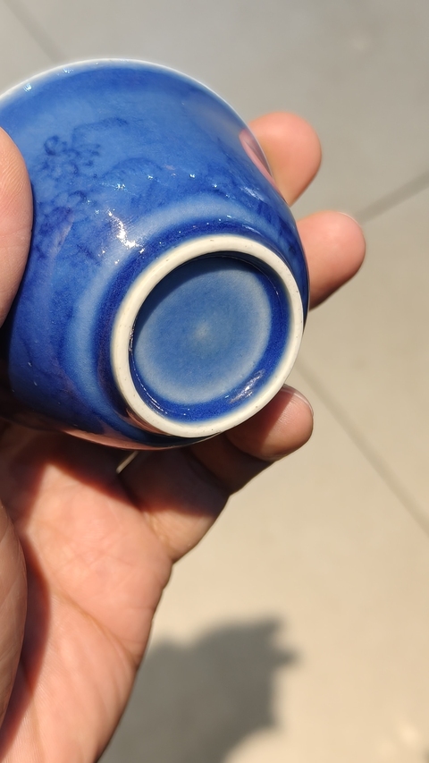 古玩陶瓷藍上藍青花山水紋杯拍賣，當前價格1500元