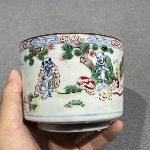 古玩陶瓷青花五彩人物故事紋香爐真品鑒賞圖