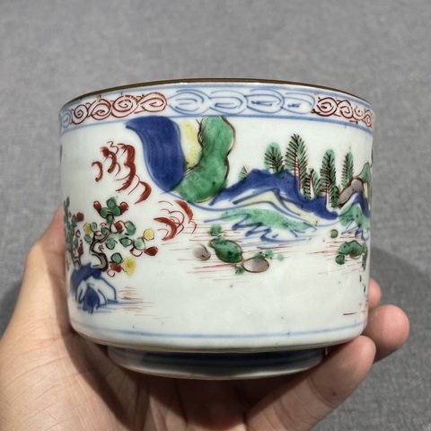 古玩陶瓷青花五彩人物故事紋香爐真品鑒賞圖