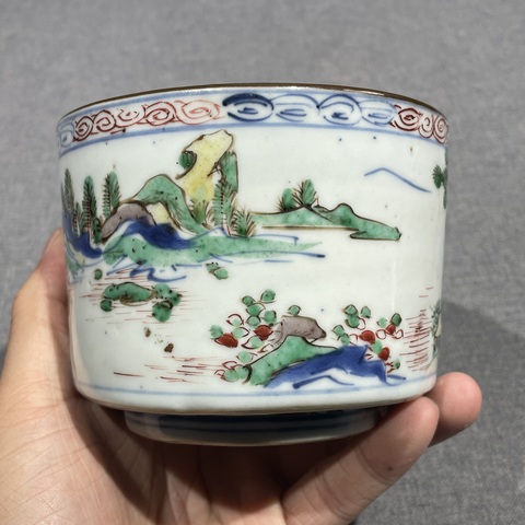 古玩陶瓷青花五彩人物故事紋香爐真品鑒賞圖