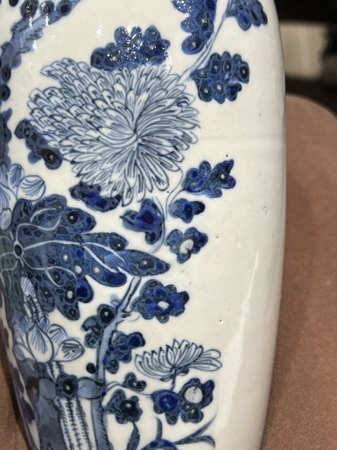 古玩陶瓷清中期 青花花卉詩文瓶真品鑒賞圖