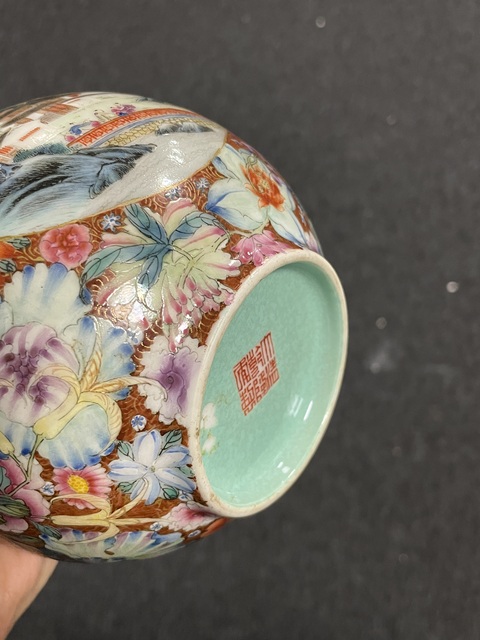 古玩陶瓷百花不落地粉彩開(kāi)光山水紋葫蘆瓶真品鑒賞圖