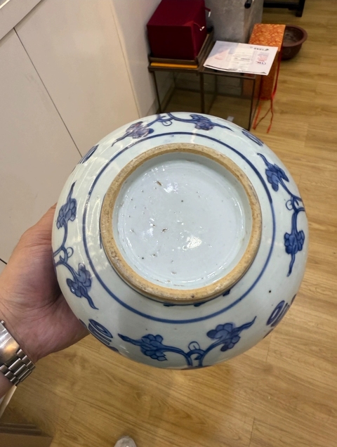 古玩陶瓷花間壽字紋青花圈足缽式香爐真品鑒賞圖