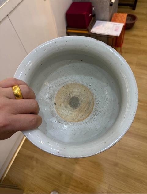 古玩陶瓷花間壽字紋青花圈足缽式香爐真品鑒賞圖