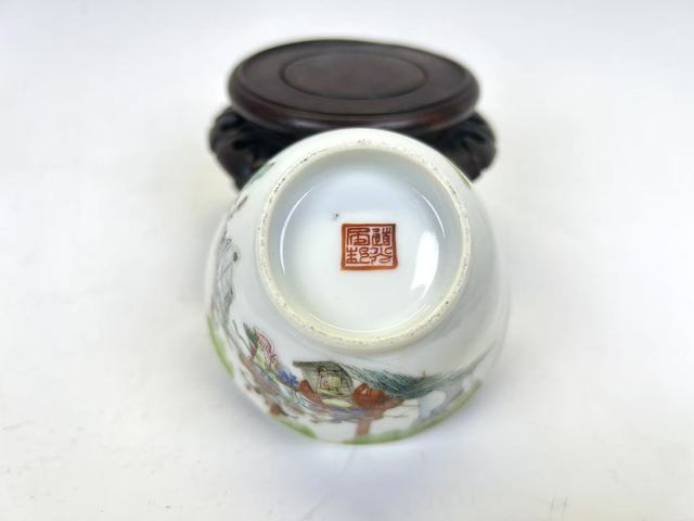 古玩陶瓷清道光·粉彩長亭送別故事杯真品鑒賞圖