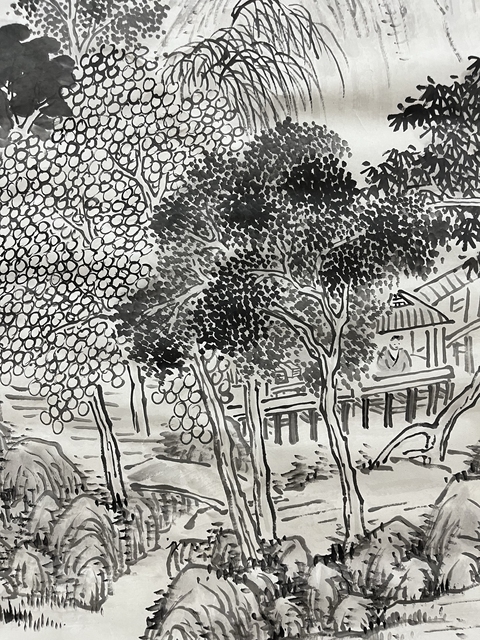 古玩字畫五十年代《云亭觀水》大幅山水畫真品鑒賞圖