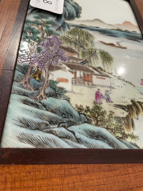 古玩陶瓷人物山水紋瓷板畫真品鑒賞圖