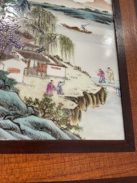 古玩陶瓷人物山水紋瓷板畫真品鑒賞圖