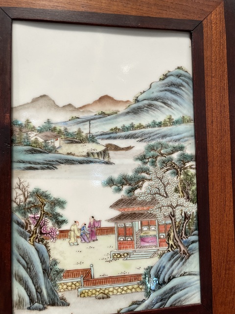 古玩陶瓷人物山水紋瓷板畫真品鑒賞圖