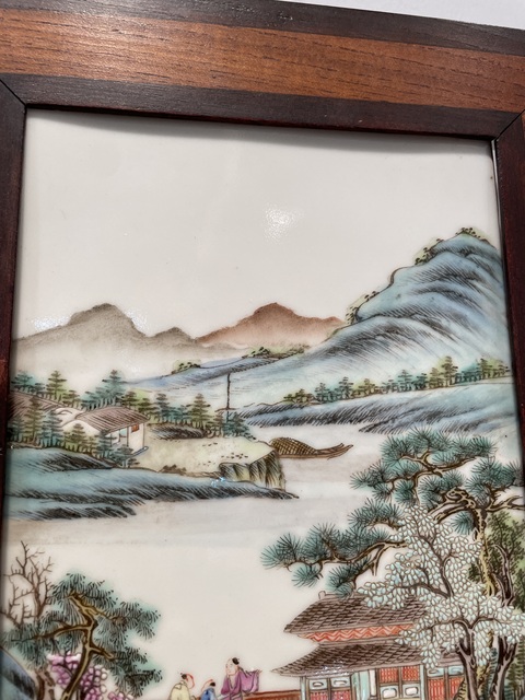 古玩陶瓷人物山水紋瓷板畫真品鑒賞圖