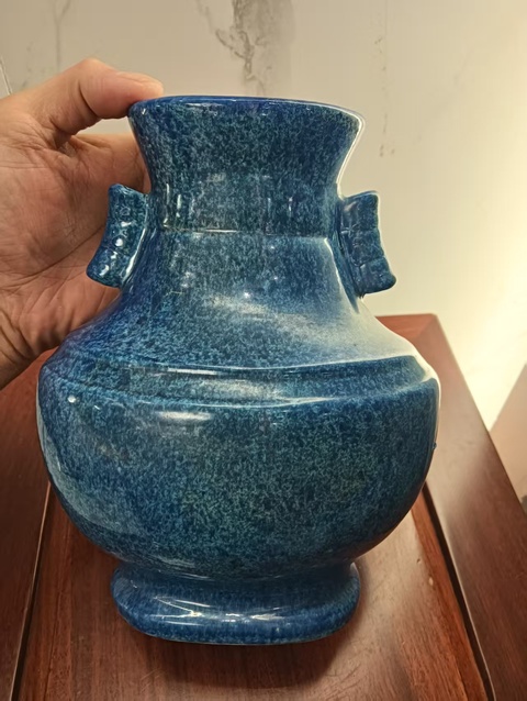 古玩陶瓷爐鈞釉貫耳瓶真品鑒賞圖