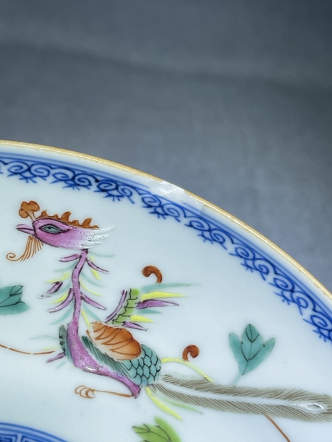 古玩陶瓷青花粉彩鳳凰牡丹紋盤真品鑒賞圖