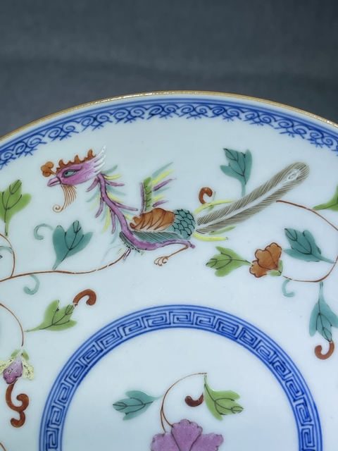 古玩陶瓷青花粉彩鳳凰牡丹紋盤真品鑒賞圖