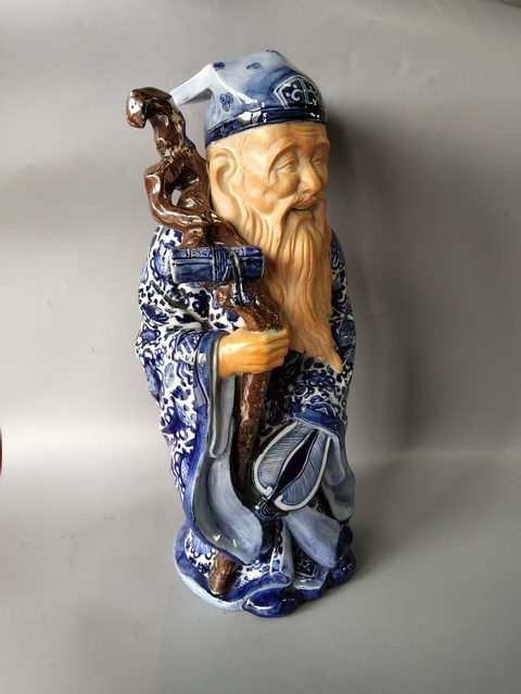 古玩陶瓷【精品瓷塑】民國(guó)青花福德正神福德財(cái)神造像拍賣(mài)，當(dāng)前價(jià)格3600元