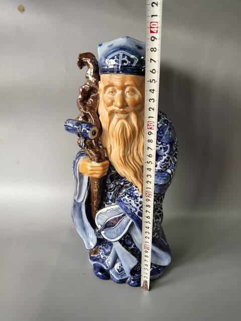 古玩陶瓷【精品瓷塑】民國(guó)青花福德正神福德財(cái)神造像拍賣(mài)，當(dāng)前價(jià)格3600元