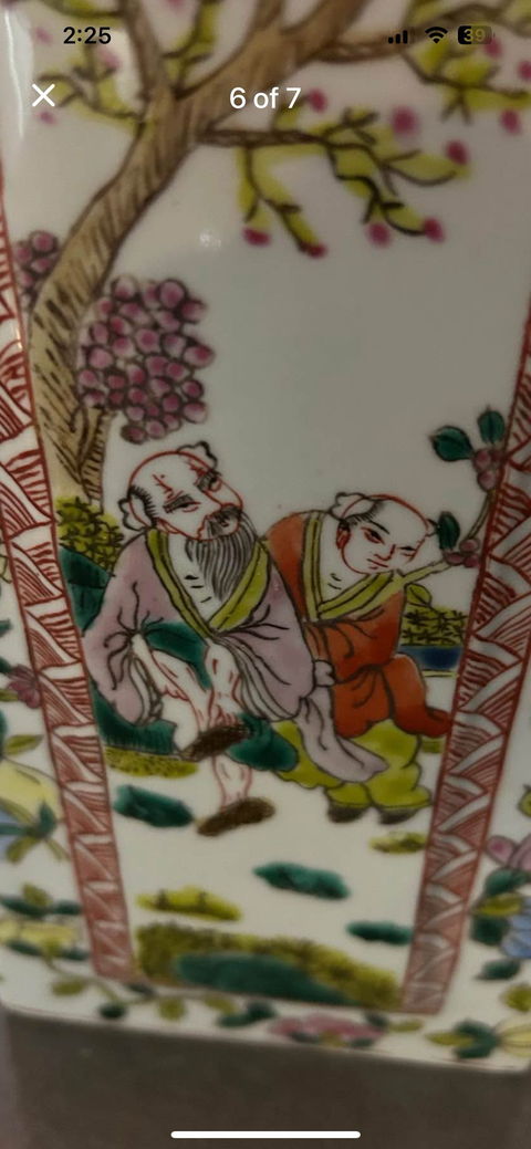 古玩陶瓷五彩人物臺燈座真品鑒賞圖