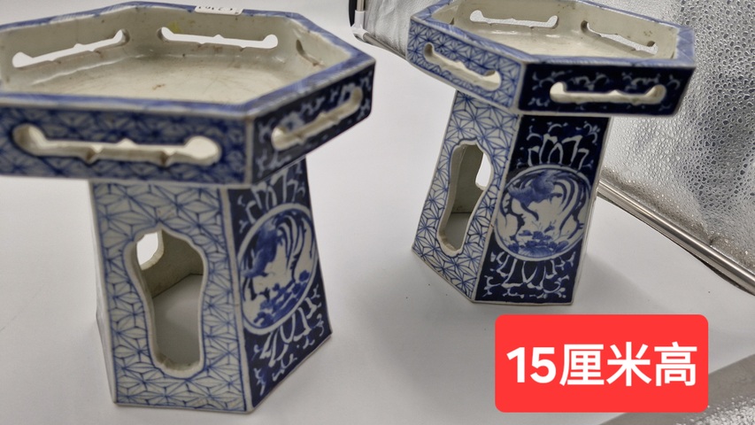 古玩陶瓷青花錦地花鳥器座真品鑒賞圖