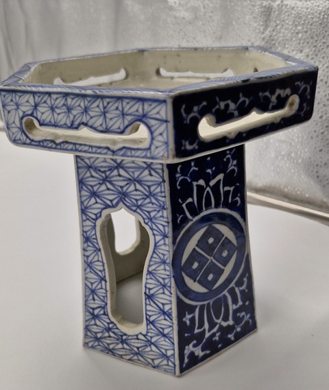 古玩陶瓷青花錦地花鳥器座真品鑒賞圖