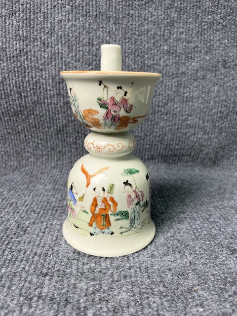 古玩陶瓷粉彩八仙人物故事紋燭臺真品鑒賞圖