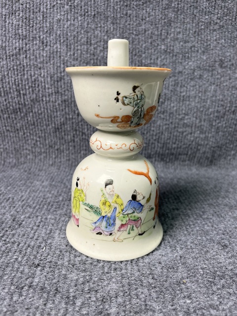 古玩陶瓷粉彩八仙人物故事紋燭臺真品鑒賞圖