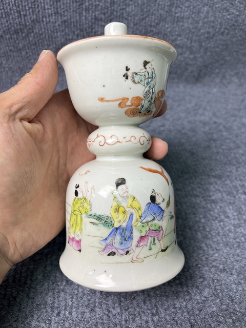 古玩陶瓷粉彩八仙人物故事紋燭臺真品鑒賞圖